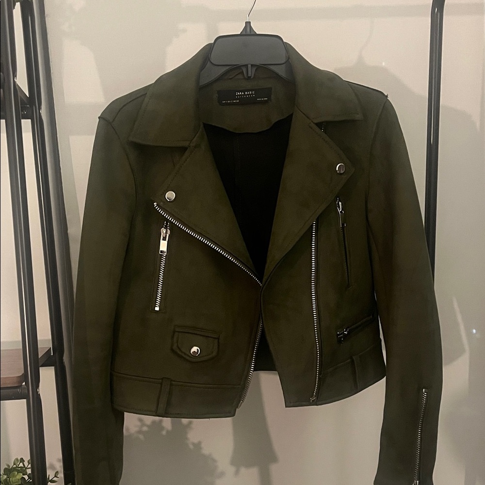Zara Dark Green Suede Leather Jacket